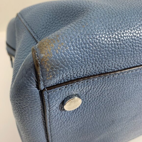 Michael Kors Mercer Duffel Bowling Shoulder Crossbody Bag Denim Blue Leather - Picture 9 of 15